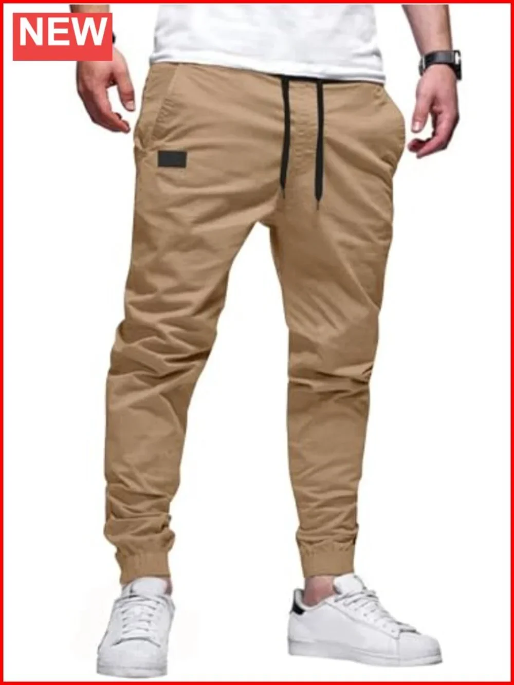 Cotton Elastane Cargo Joggers - Drawstring Twill Pants for Hiking Sports